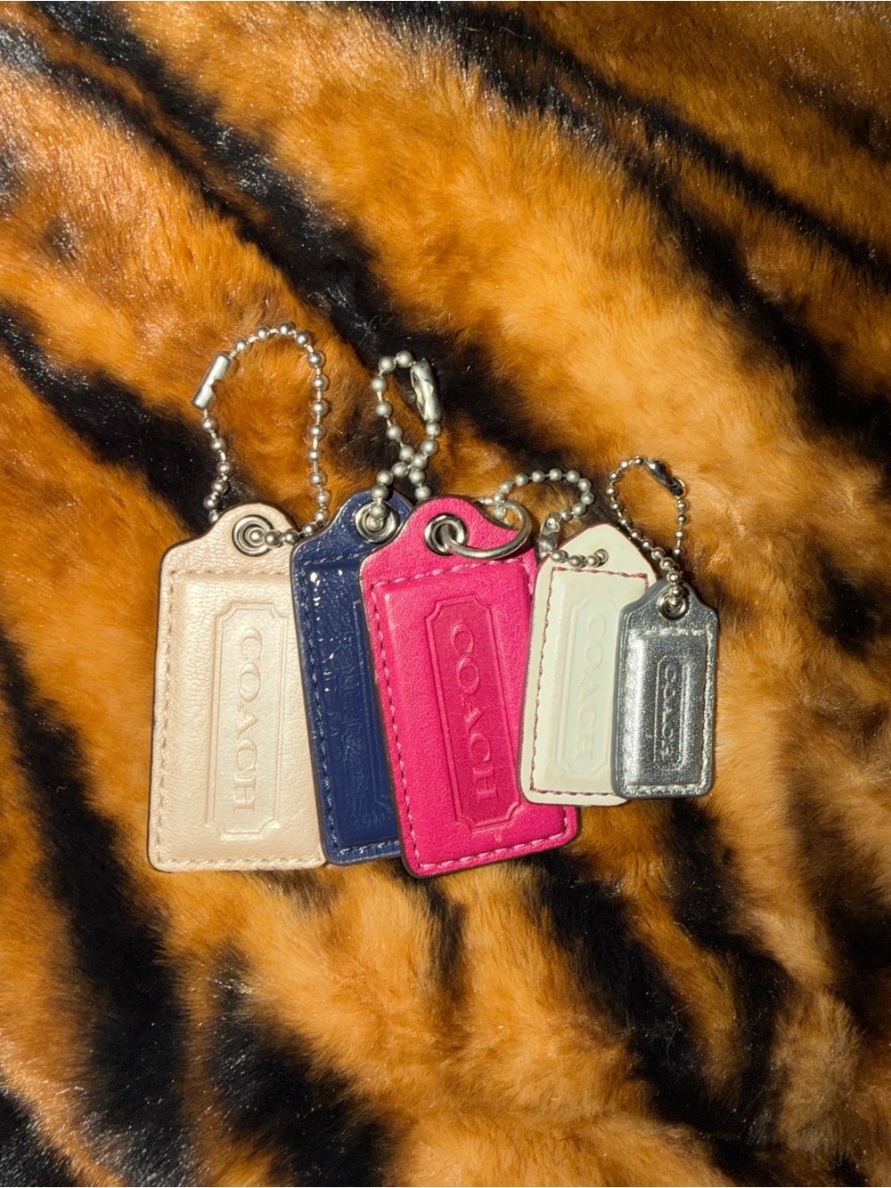 COACH Women's Leather Hang Tag Set - Pink, Navy, Cream, Silver, Beige